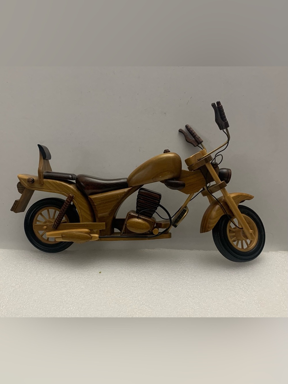Handcrafted Wooden Motorcycle Decor in Honey Brown